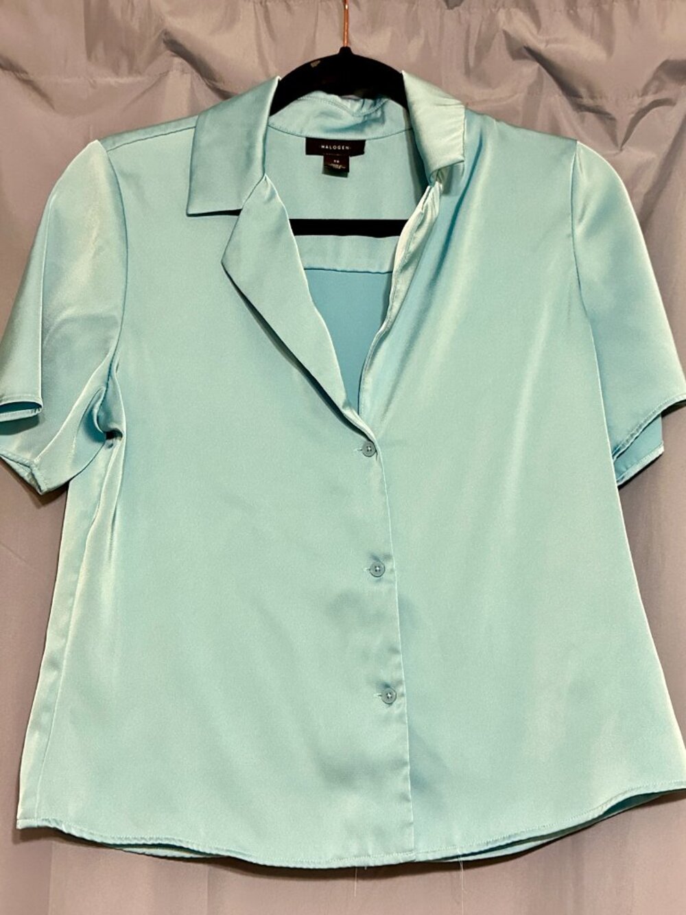 Turquoise/Mint satin blouse Halogen with short sleeve, XS